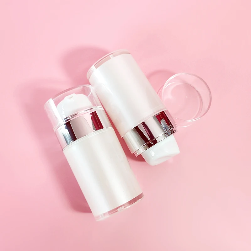 K-Stock 30ml 50ml Customs logo in bottle body luxury round white pump acrylic cosmetic packing cosmetic lotion airless bottles