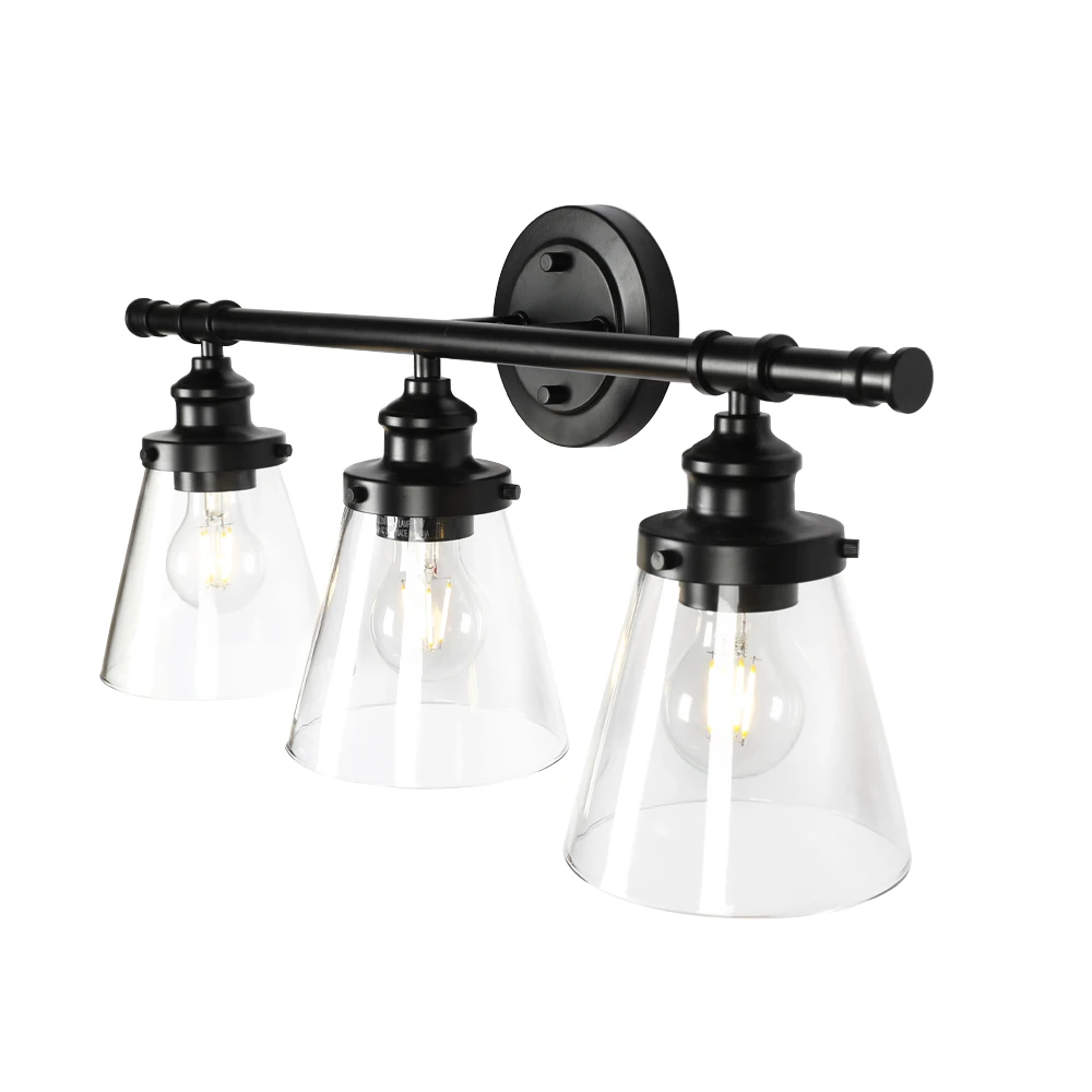 Modern Indoor Wall lamps Bathroom Vanity Light Fixture 3 Light Black Vanity Light with Clear Glass