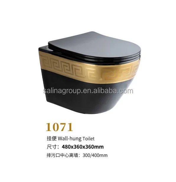 Luxury modern design ceramic bathroom toilet frameless wall mounted gold plated bathroom toilet