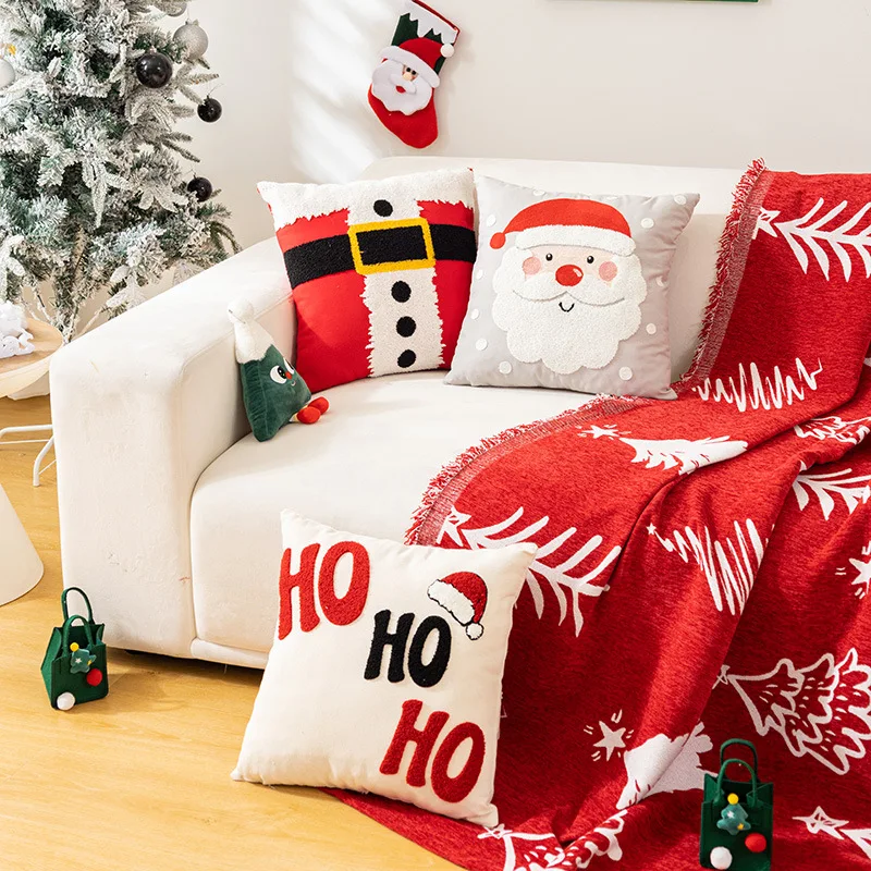 Contemporary Style Christmas Gnomes Design Embroidery Pillow Case 18x18 Inch Cozy Holiday Home Decor Cushion Cover For Sofa