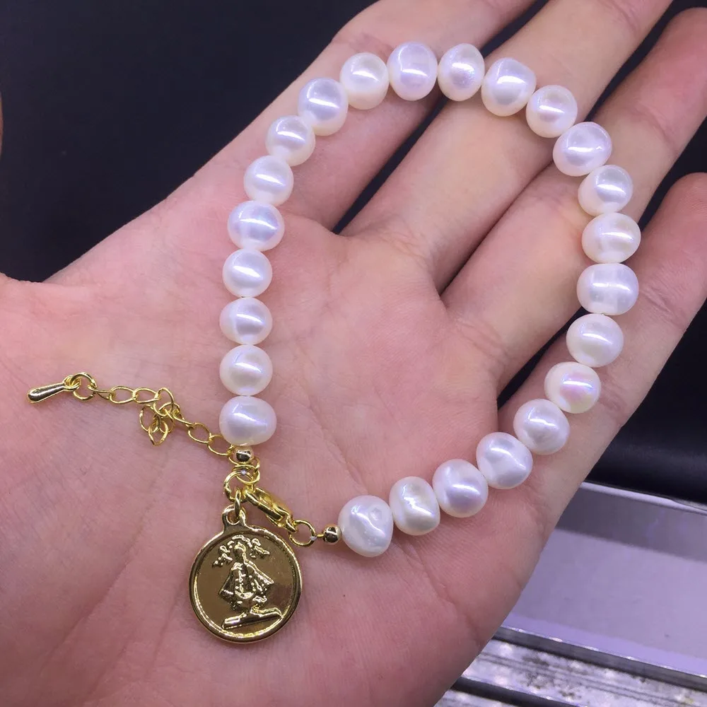 Gold Filled Baby Women Jewelry Bulk Natural Vintage Kids Chain Bangle Beaded Stone Real Freshwater Pearl Bracelet Customization