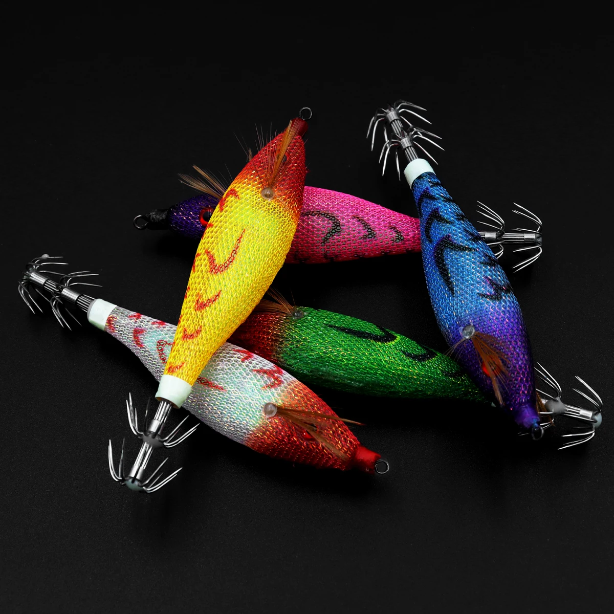10Cm Luminous UV EGI Squid Jig Lures Wood Shrimp Plastic Baits BKK Umbrella Hook For Sea Fishing