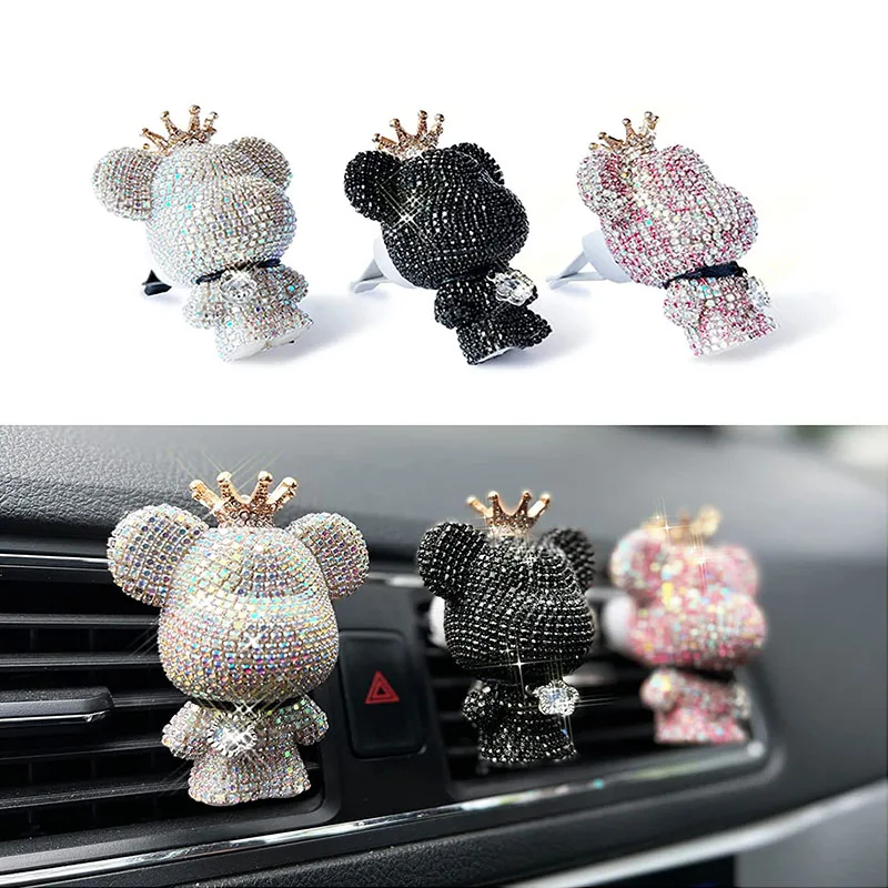 Shiny Crystal Bear Car Air Freshener With Vent Clip Charms Crystal Car Diffuser Vent Clip Diamond Car Decor