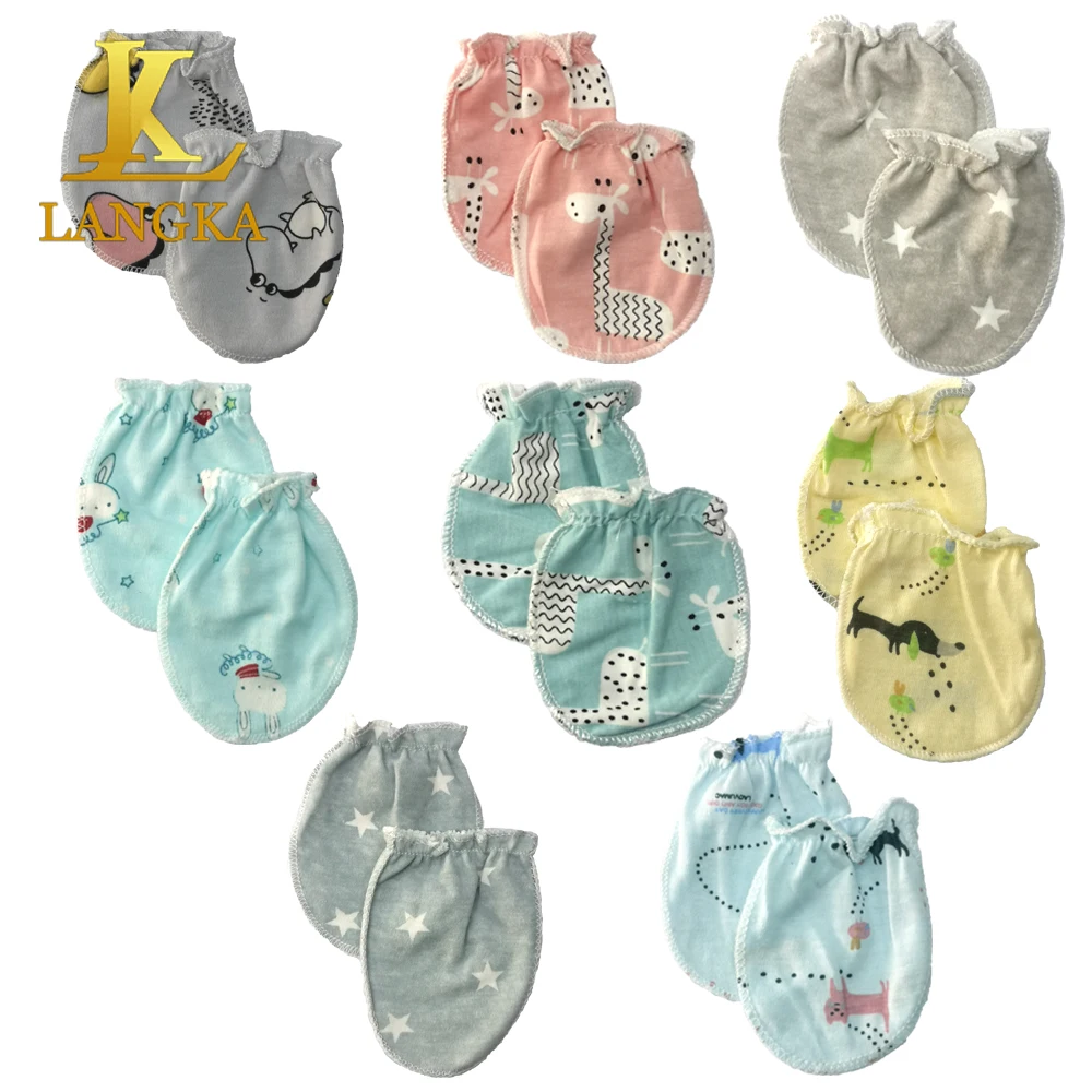 Langka New Design Baby Scratch Mittens Printed Newborn Organic Cotton Toddler Gloves