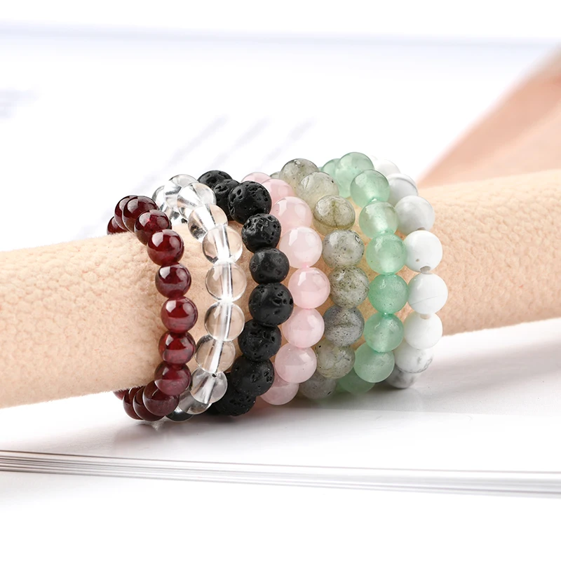 Natural Amethyst Black Onyx  Adjustable Minimalist Rings handmade creative 4mm crystal bead elastic ring