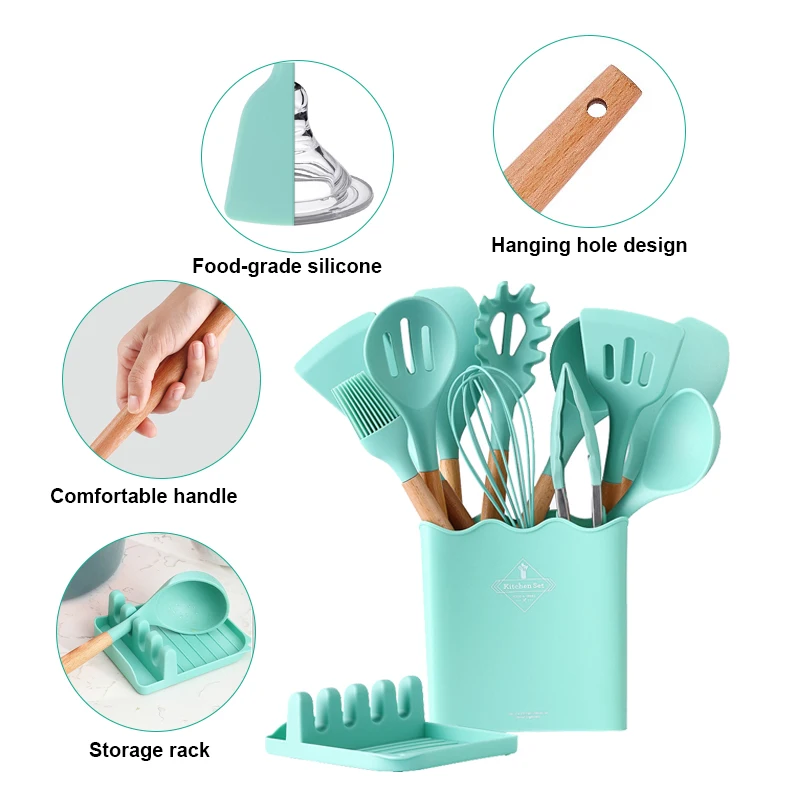 13pcs set Professional Multifunction Kitchen Appliances and Utensils Kit With Storage Basket Stand