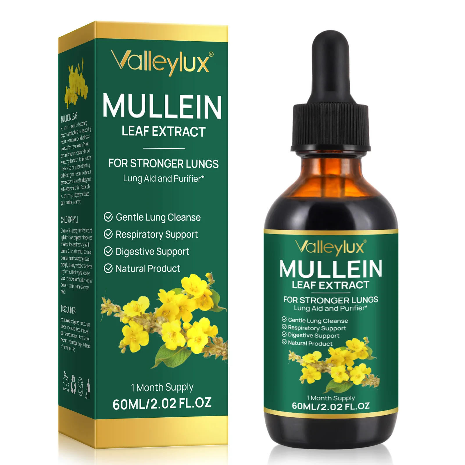 Valleylux respiratory health mullein leaf and chlorophyll herbal extract 60ml mullein leaf liquid extract drops for lungs