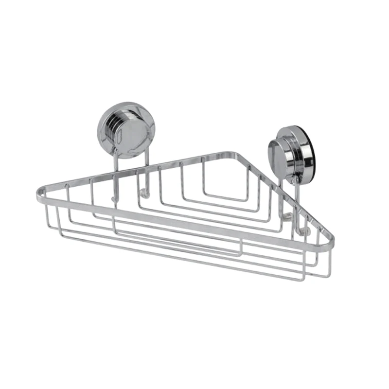 Suction Cup Organizer Bathroom Wall Mounted Corner shelf Storage Basket Metal Chrome Shower Caddy