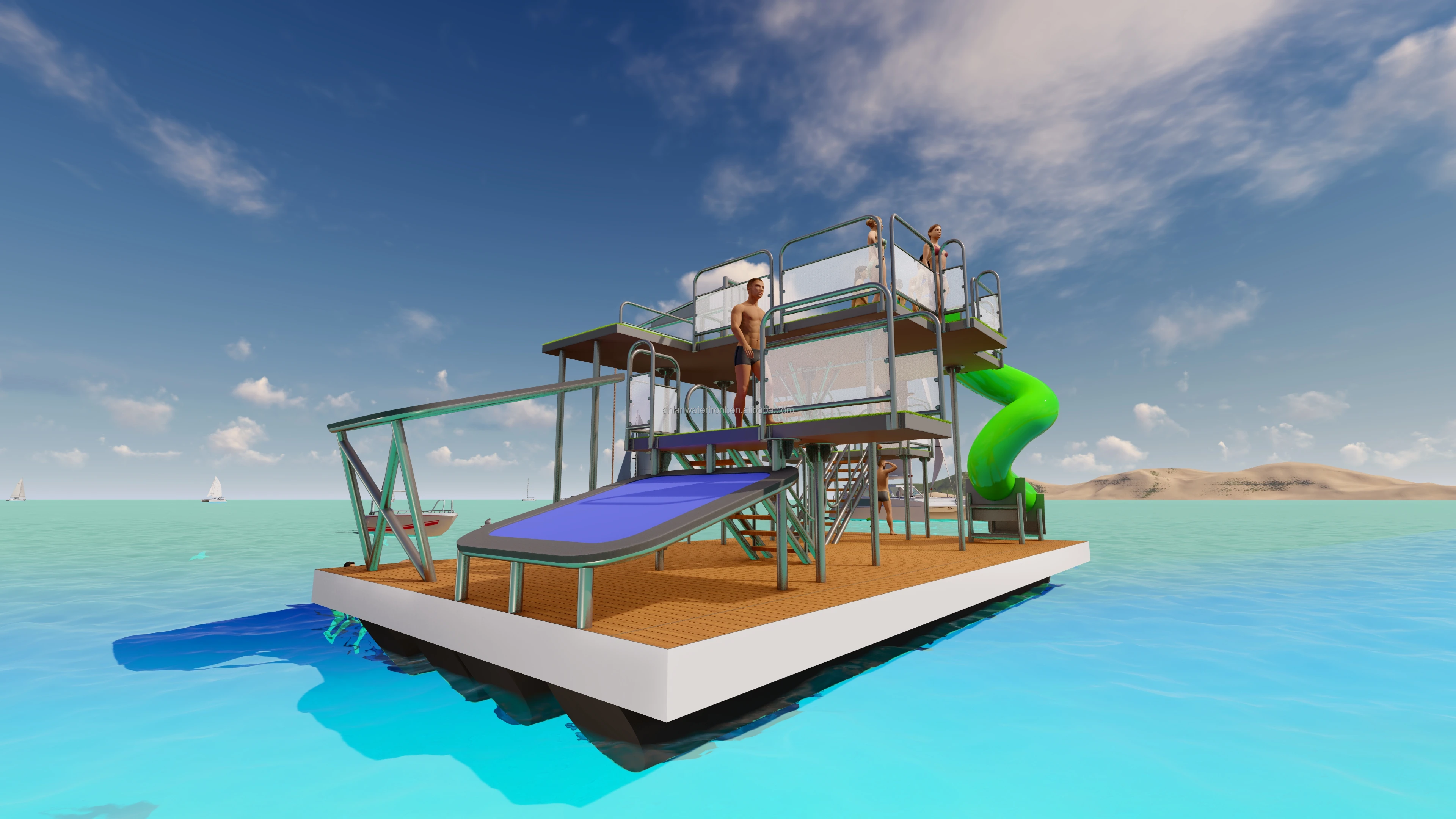 Manufacturer Supply Multifunctional Floating Swimming Platform Water Park Slides