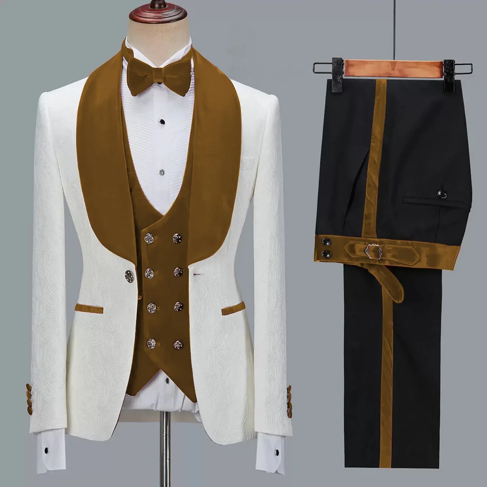 Floral Jacket Men Suit Slim Fit Wedding Tuxedo Navy Blue Velvet Lapel Groom Party Suits Costume Homme Best Man Blazer