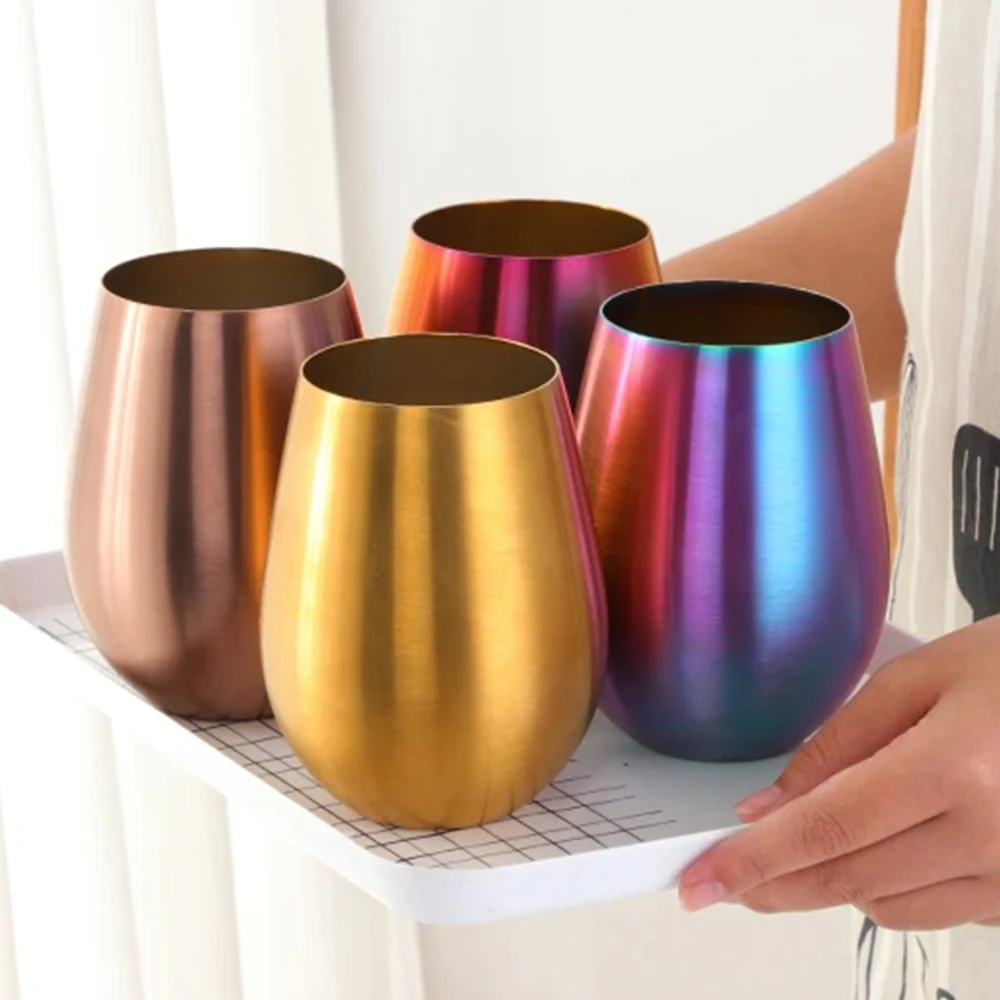 Stemless Stainless Steel Wine Glasses 570ml 19oz Metal Coffee Tea Cup Mugs Wine Cocktail Beer Drinking Tumbler