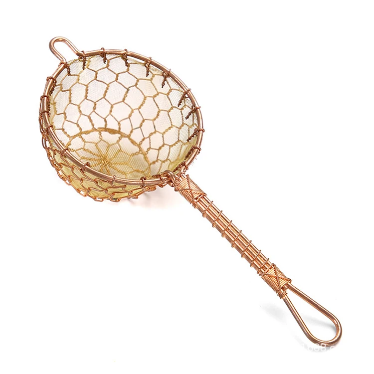 Reusable Handmade Knit Weave 100% Pure Copper Tea Strainer Filter with Long Handle for Loose Leaf Tea