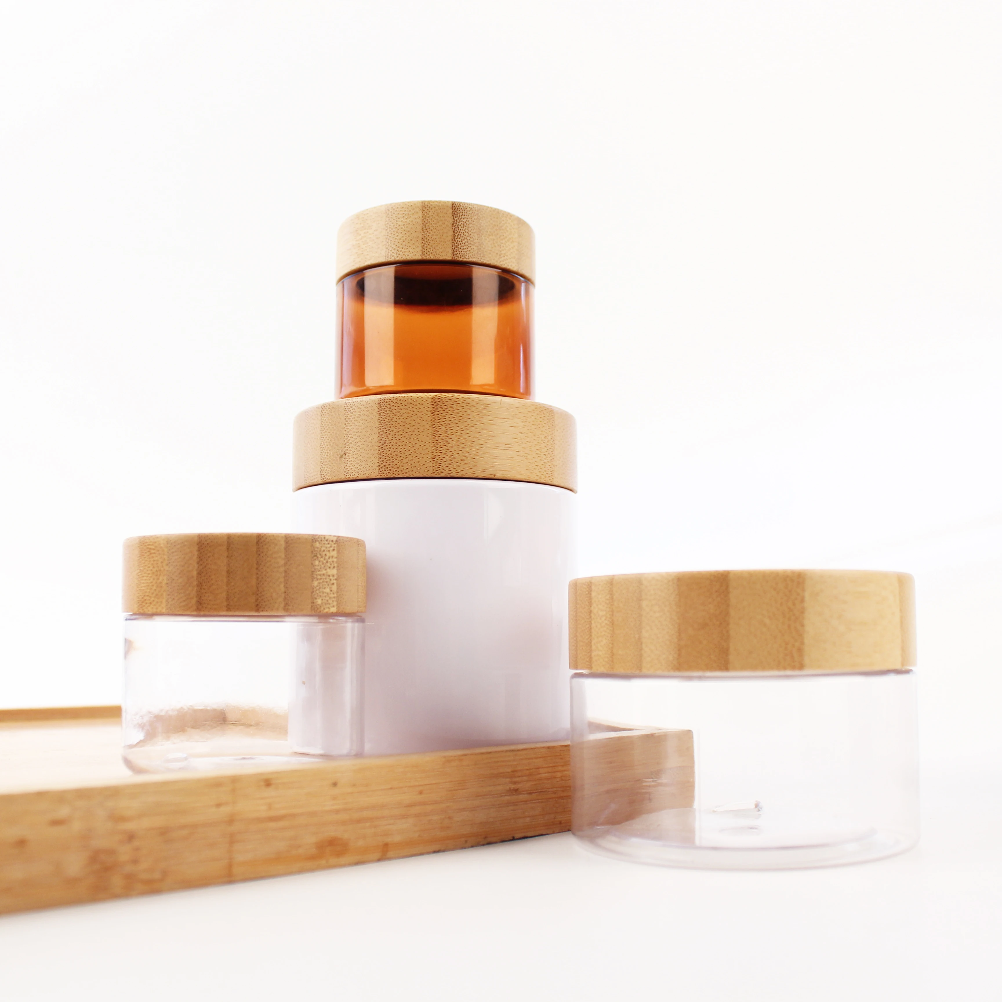 Пластиковый контейнер для косметики 30 мл 50 150 250 500 пустая банка домашних животных с бамбуковой крышкой деревянная косметическая PJB261Z
