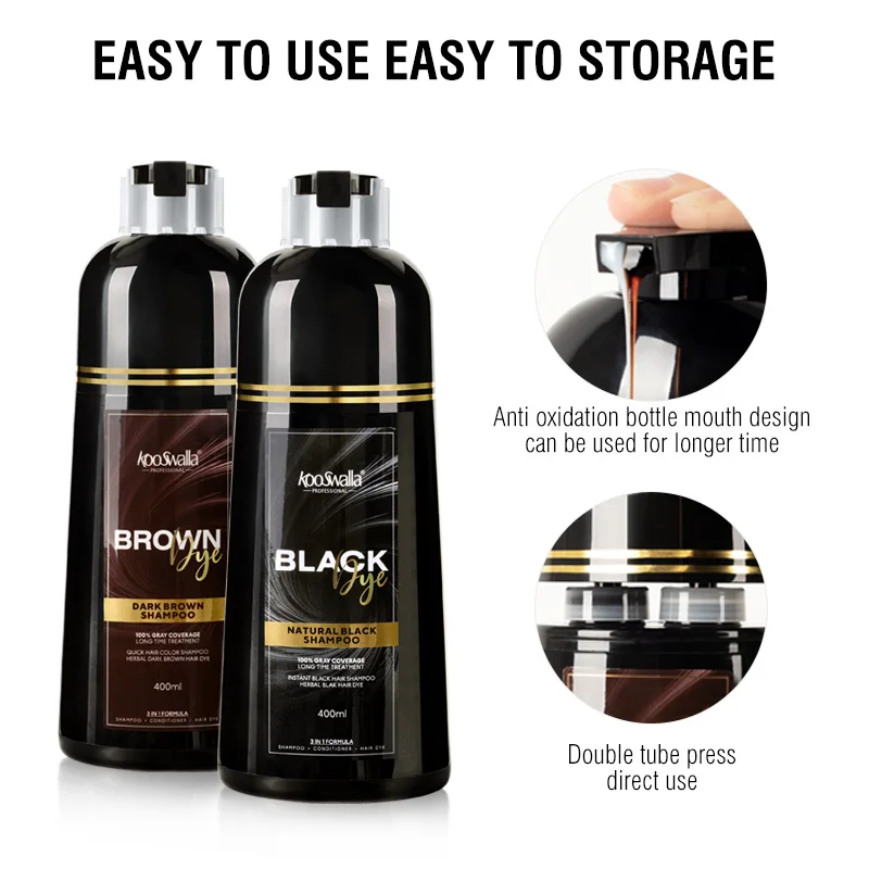 private label factory price herbal natural darkening  light brown magic black hair color shampoo hair dye for white gray hair