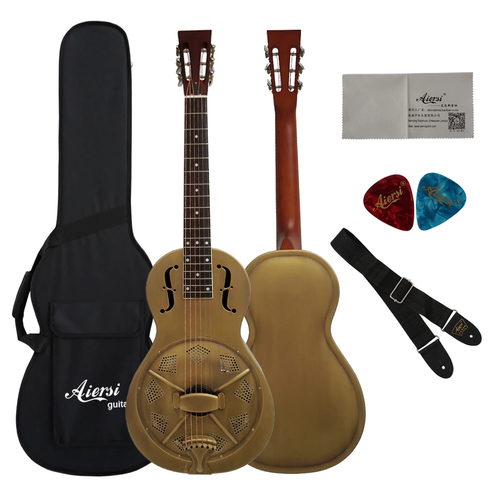 China Aiersi Brand Red Cupper Rust Style O Brass Body Blues Slide Resonator guitar High quality