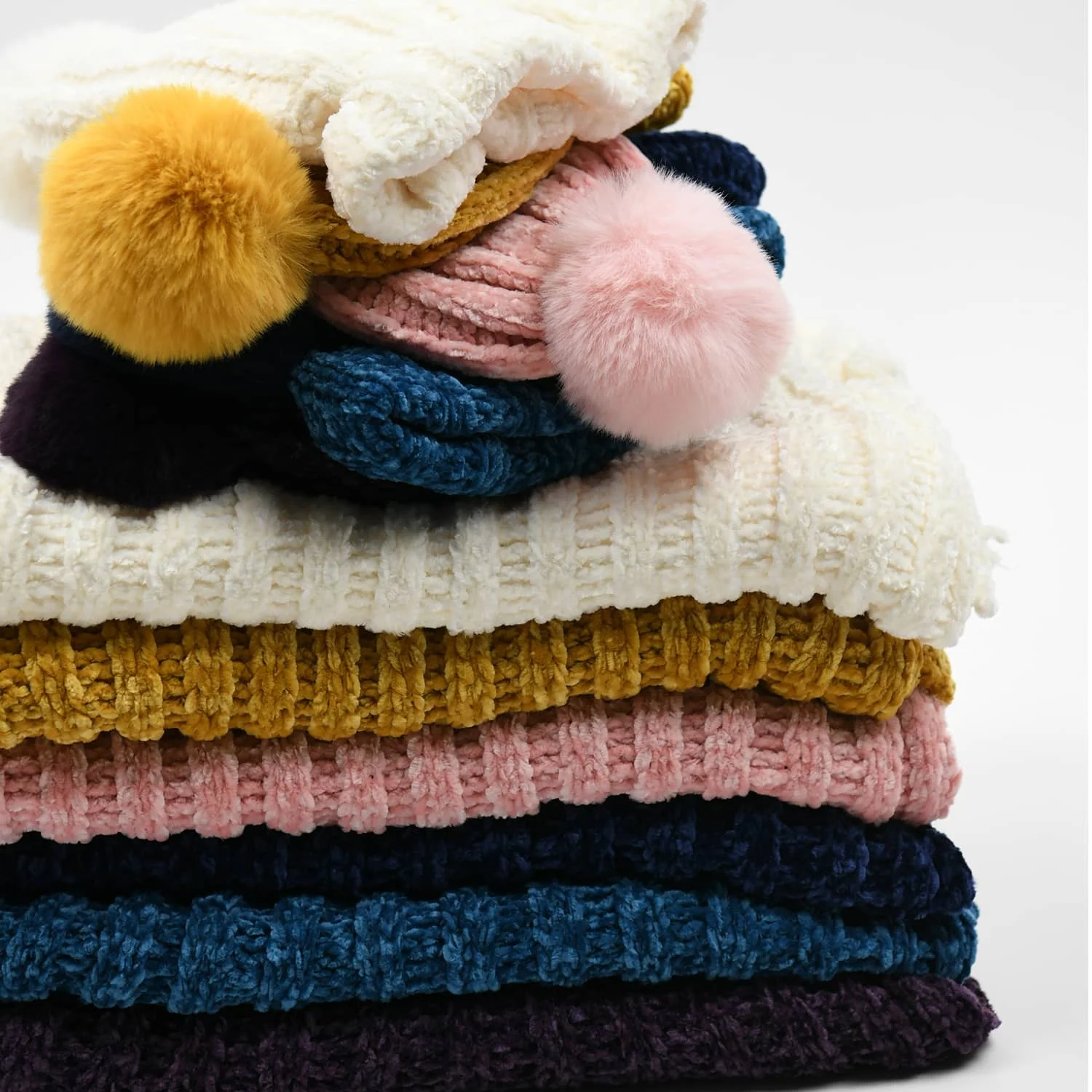 Chenille soft beanie hats scarf gloves sets chunky knit manufacturer for winter women with custom logo soft cute warm fluffy