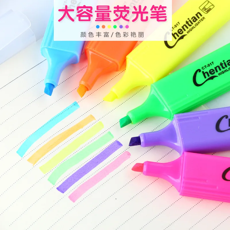 Large capacity flat head fluorescent pen candy color watercolor marker student prize marking marker