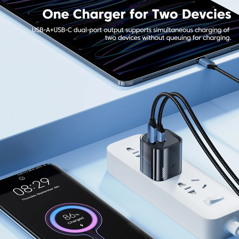 Toocki pd 33w gan charger dual port usb wall charger type c fast charging usb power adapter for phone