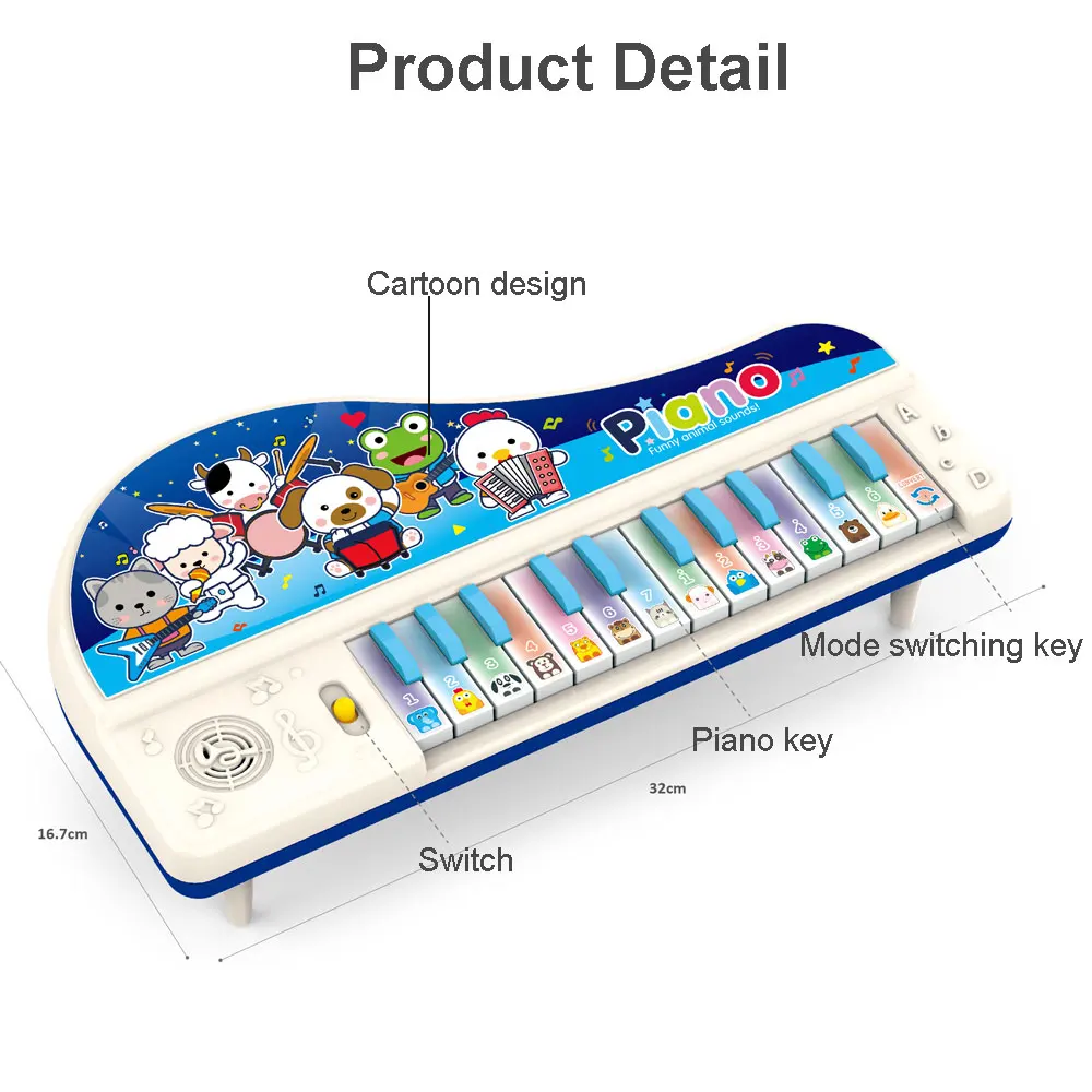 Kindergarten Toys Enlightenment 14 Piano keys Animal Sound Baby Piano Toy Musical Instruments with Letter