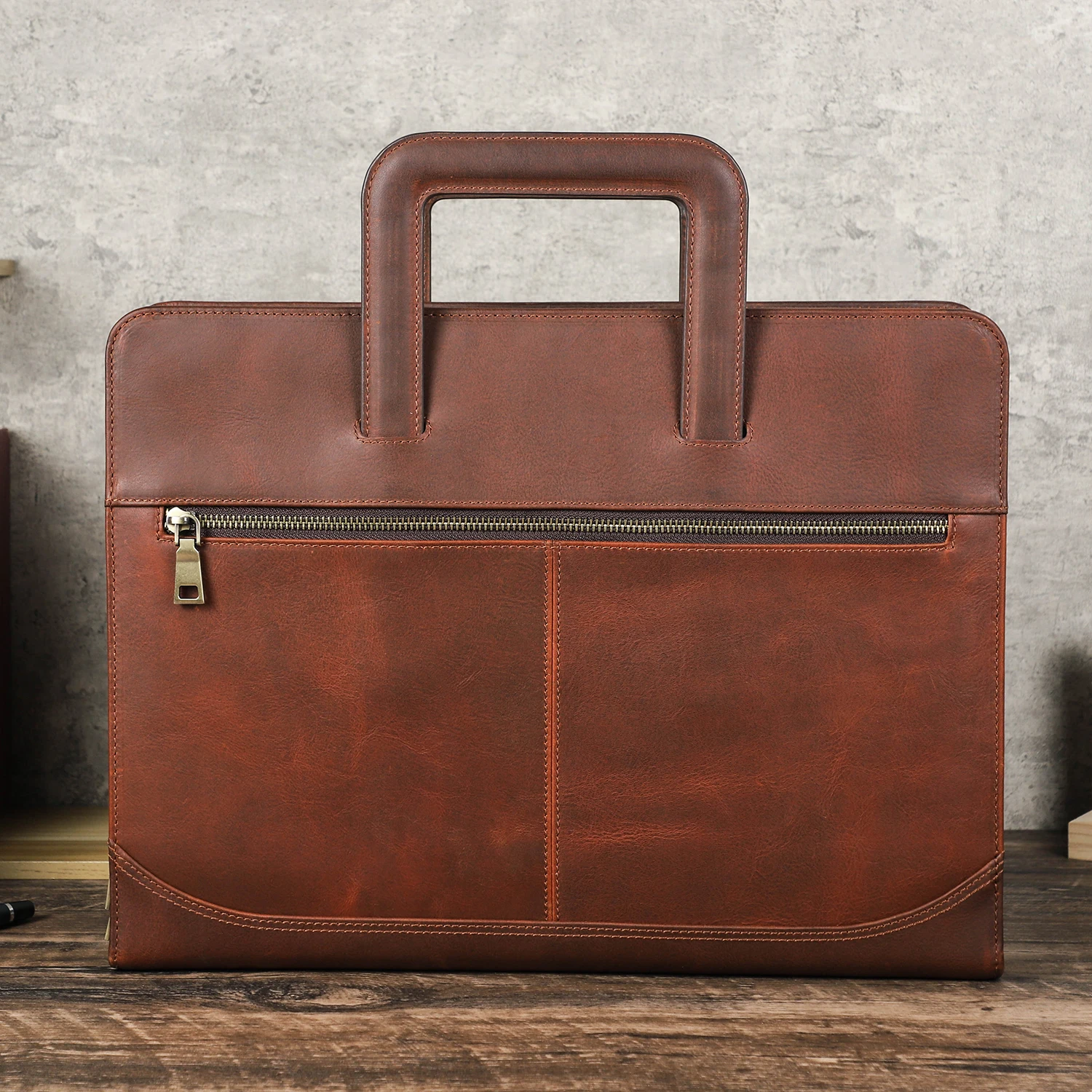 Custom RFID 14 Inch Genuine Leather Laptop Briefcase Shell Vintage Slim Leather Sleeve for Macbook Pro Air M2 13.6 inch