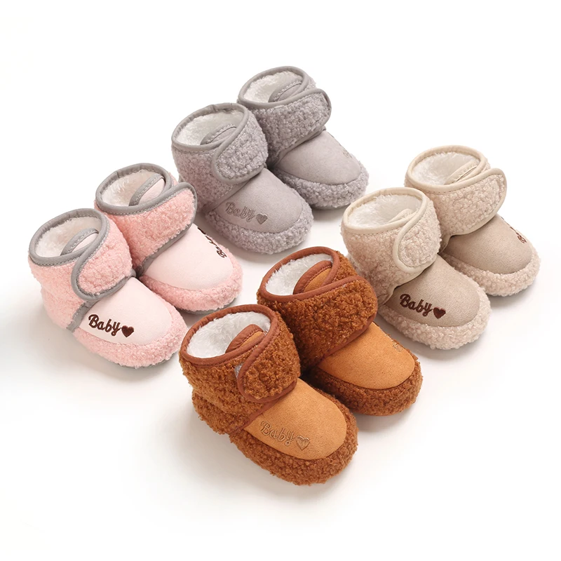 Winter velvet warm booties cute Soft Bottom Anti Slip 0-1Years baby girl boys cotton shoes wholesale