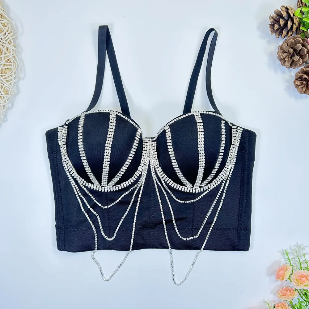 Original Design 2024 Rhinestone Chain Beaded Tube Top And Waist Short Fishbone Corset Outerwear Underwear Corset