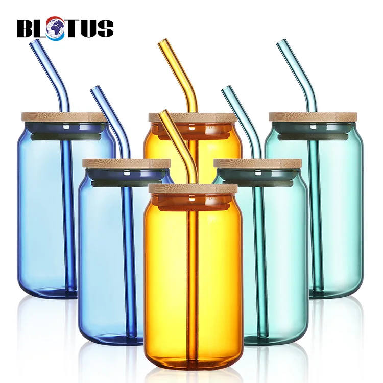 Top Selling Sublimation 12oz 16oz 20oz Colorful Beer Soda Coffee Can Shaped Cans Canned Glass Tumbler with Bamboo Lid Straw Cup