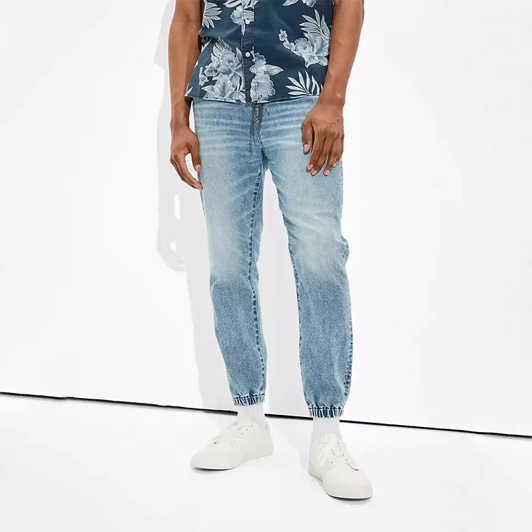 Drawstring Waist Light Blue Comfort Soft Denim Sport Clothes Men Polo Jeans For Joggers