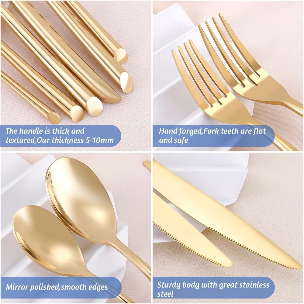 Wholesale High Quality Hand Forged Flatware Gold Stainless Steel Cutlery Set for Wedding