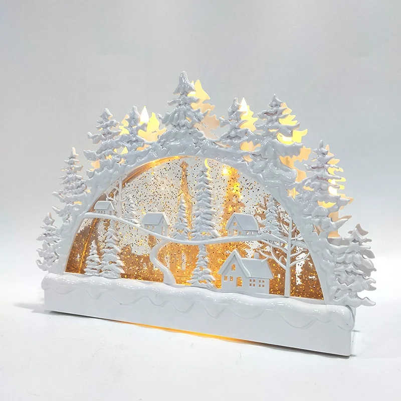 2020 New Arrivals Vintage Natale Christmas Village Scene Xmas Water Lantern Glitter Led Light Up Candle Holder for Home Decor