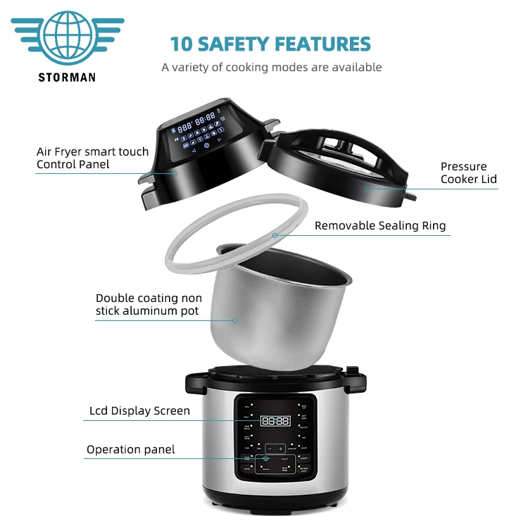 Premium Quality Two Display Gmark Cooking 2 In 1 Electric Pressure Cooker Air Fryer