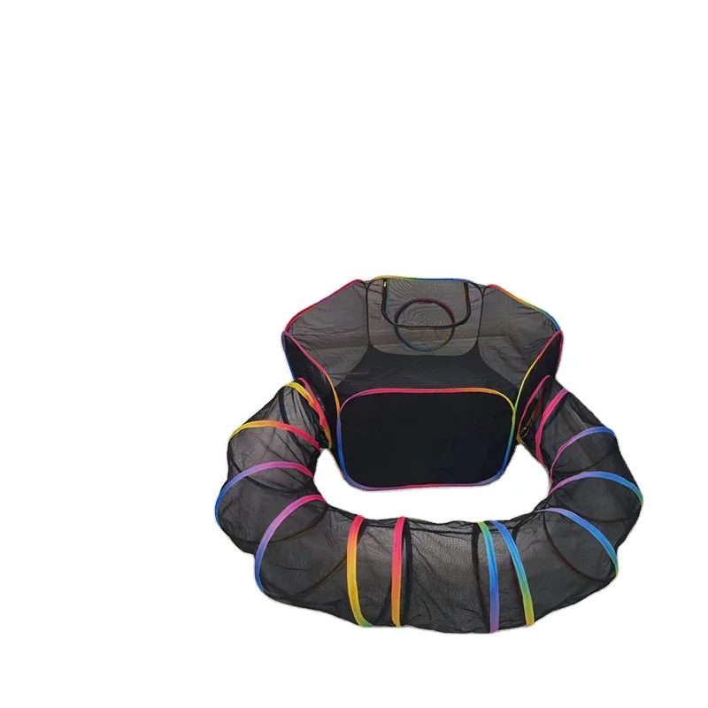 Free Sample Rainbow edge color Pop Up Pet Playpen with Surround Tunnel 2 in 1 cat enclosures Cat Tent Mesh Fabric