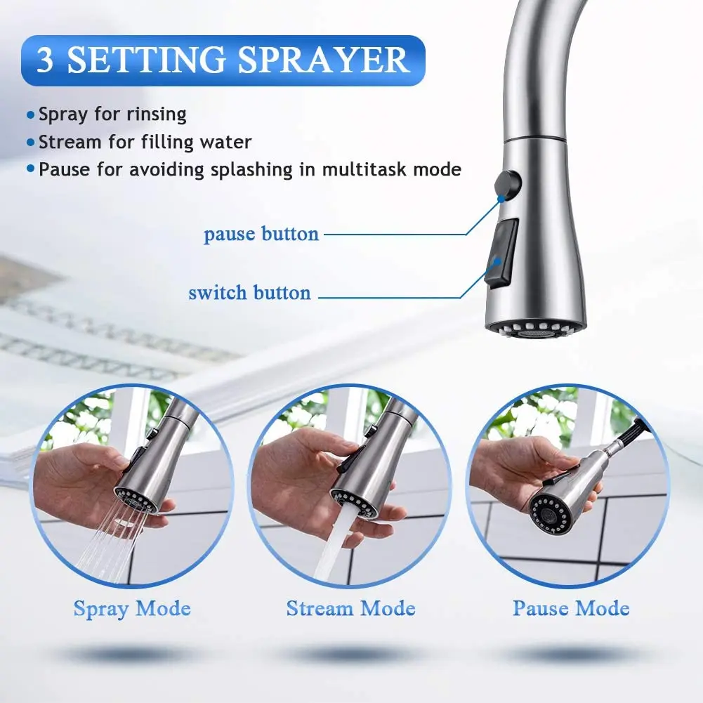 
single handle 304 stainless steel pull out kitchen faucet with deck plate 