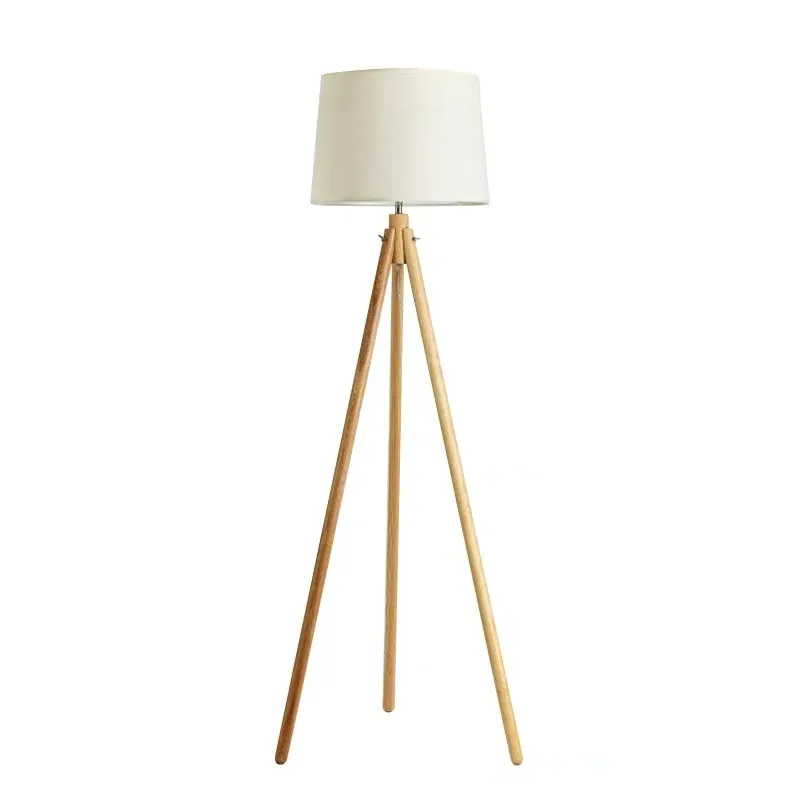 New Design Modern Fancy Tripod Wooden Decorative Hotel Fabric Shades Stand Light Floor Lamp
