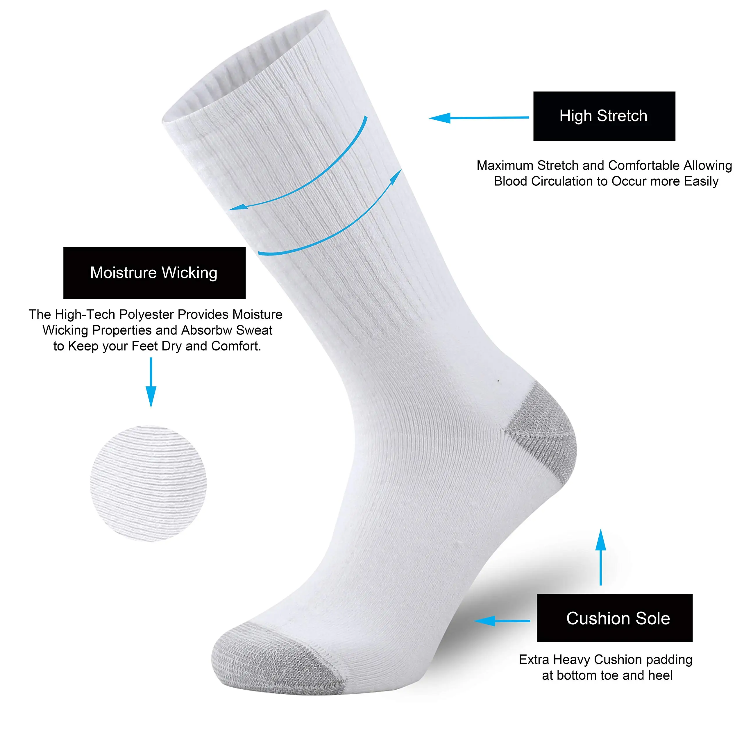 no minimum unisex crew OEM design your own Embroidery socks custom logo cotton white socks