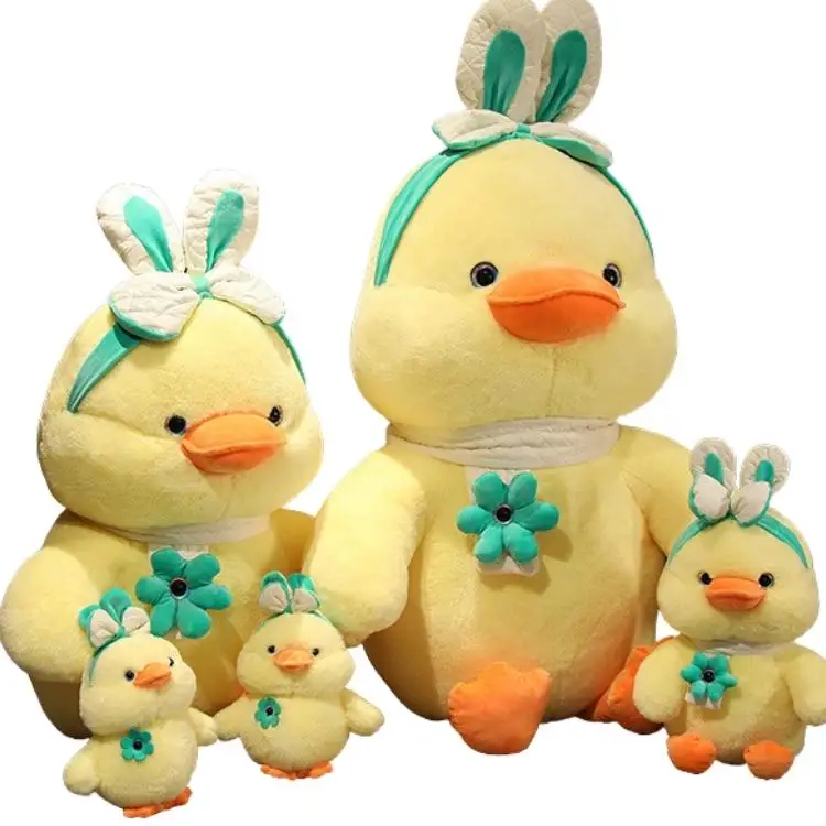 AIFEI TOY Kawaii Bright Lovely Soft Kindergarten Plush Duck Rabbit Baby Toy with chest flowers scarf and Rabbit Headband