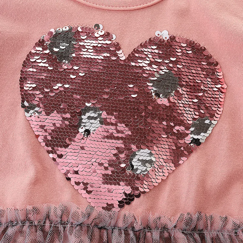 breathable new design sequins Love pattern girls cotton frock long dresses