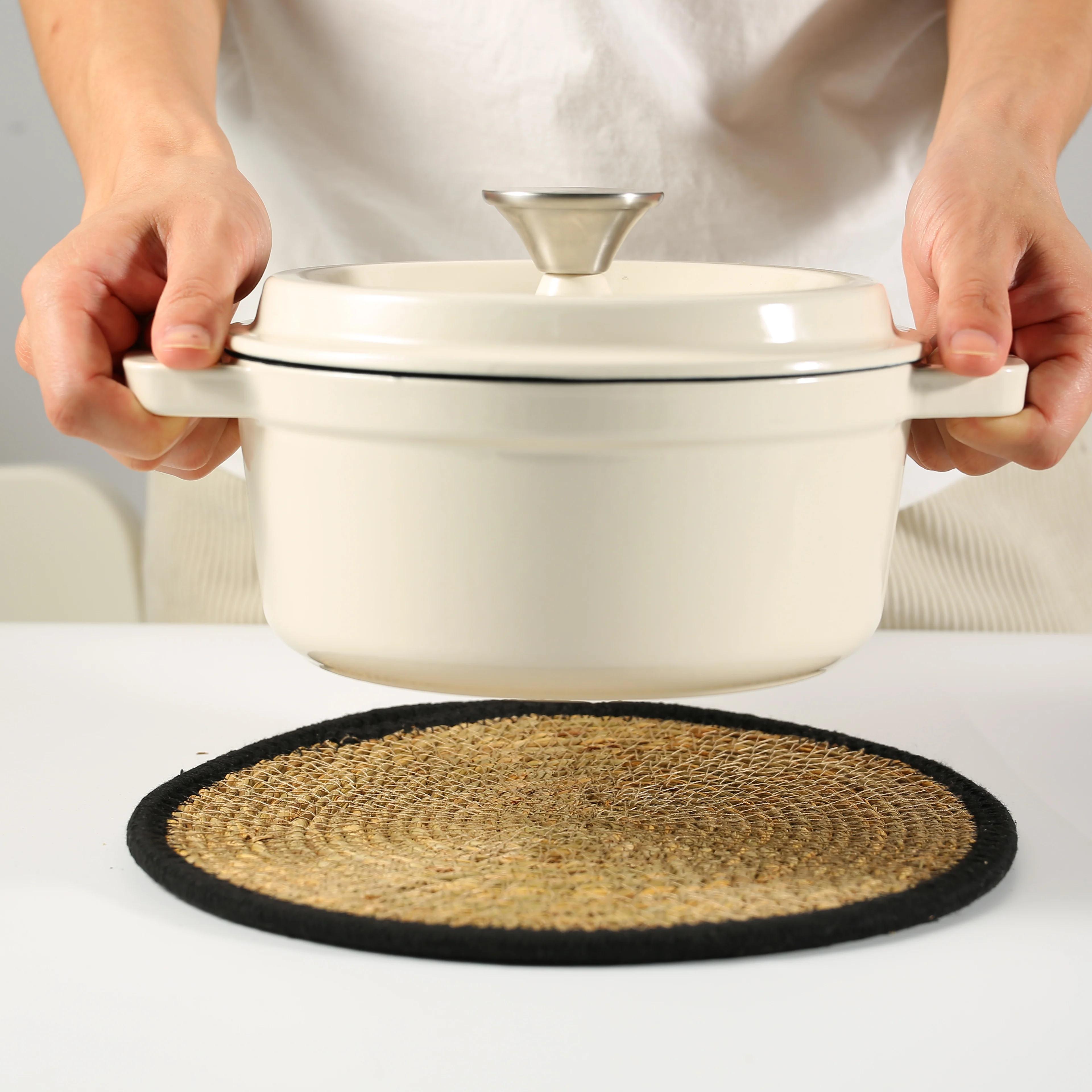 Tabletex Water Hyacinth Straw Braided Handmade Placemats Round Woven Placemats Natural Wicker Place mat