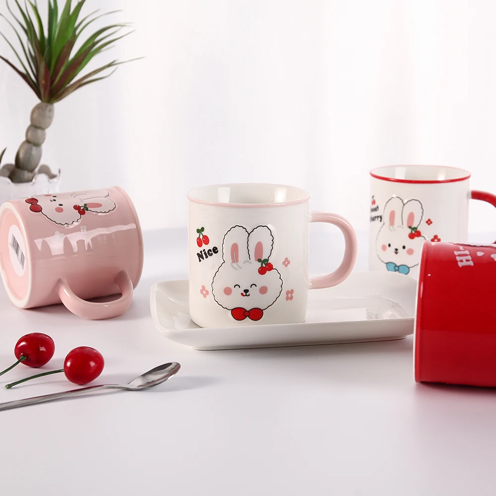 Hot Sale 410 ml Creative Cute  Water Milk Mug Coffee White Animal Print Ceramic Mugs for Kids