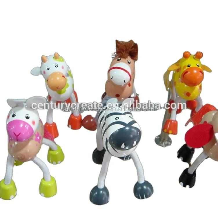 Деревянные игрушки-животные на веревке, куклы, игрушки