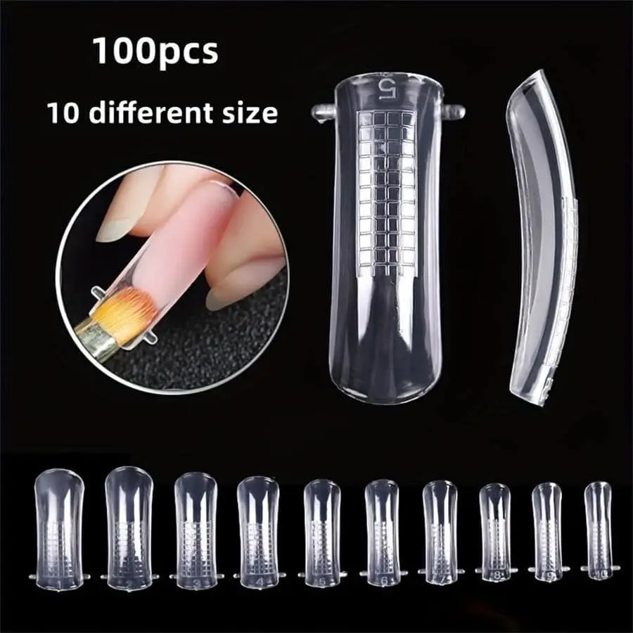 100Pcs/Box Dual Forms Mold UV Gel Quick Building Mold For False Nail Tip Extension Top Mold Nails Plastics Forms