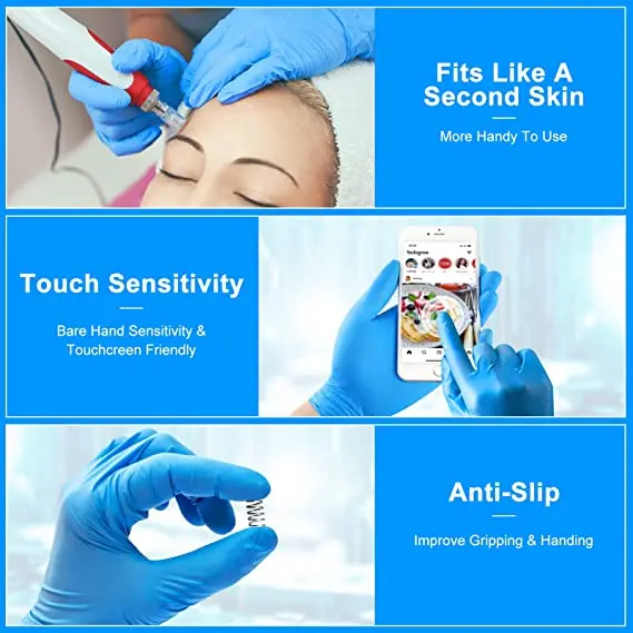 tattoo beauty manicure salon cleaning custom logo nitrile Latex and Powder Free Textured fingers working chemical proof gloves