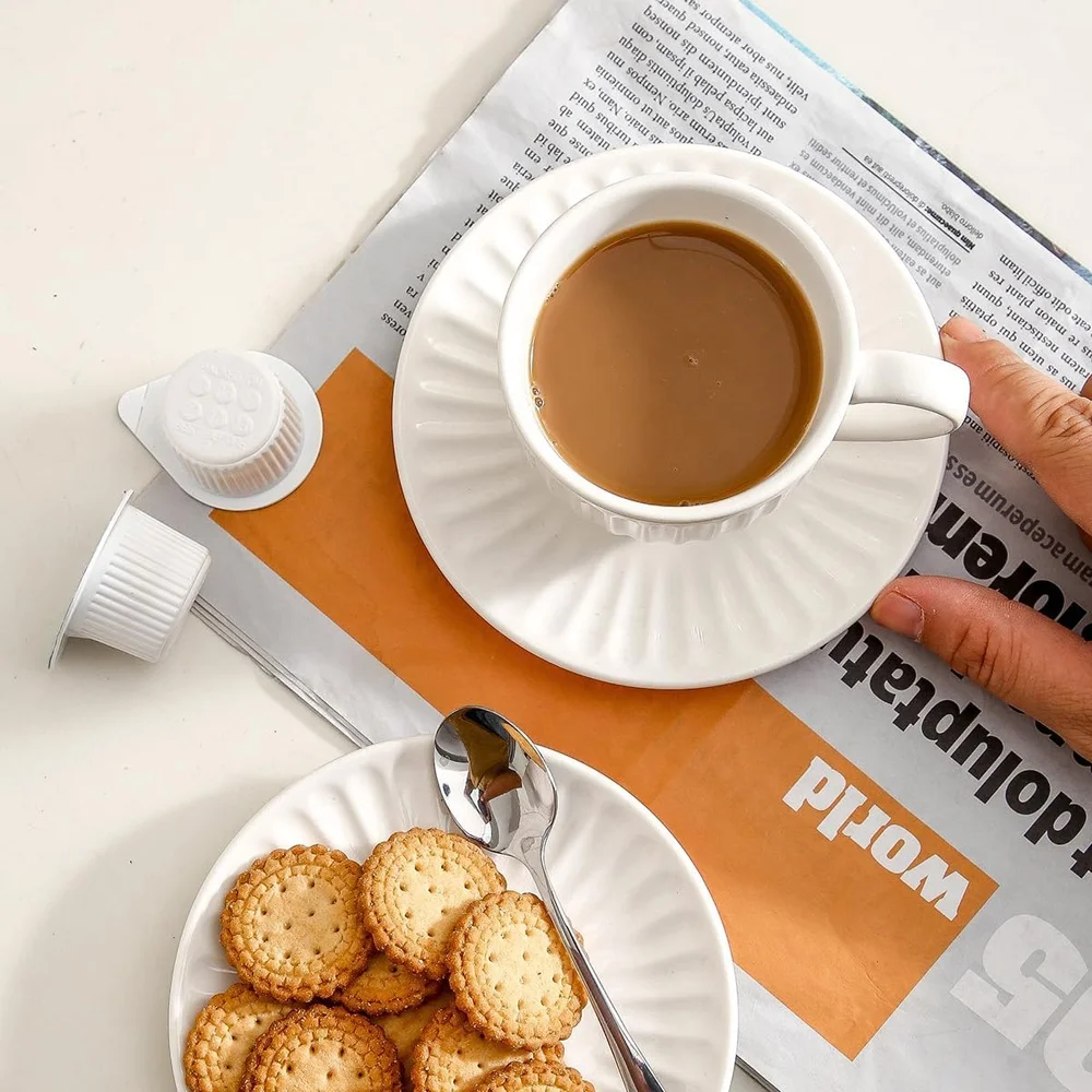 Ceramic Cappuccino Espresso Bulk Coffee Mug Saucer Set with Embossed Latte Cup Available in Various Sizes