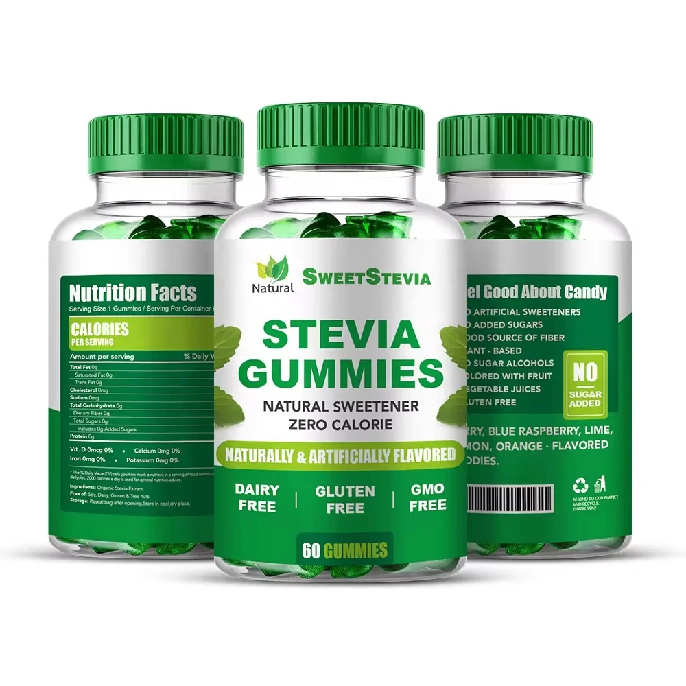 Stevia Gummy Chewing Gum Sugar-Free and Gluten-Free Fruity Flavored Pieces Packaged in Bottle with OEM Service
