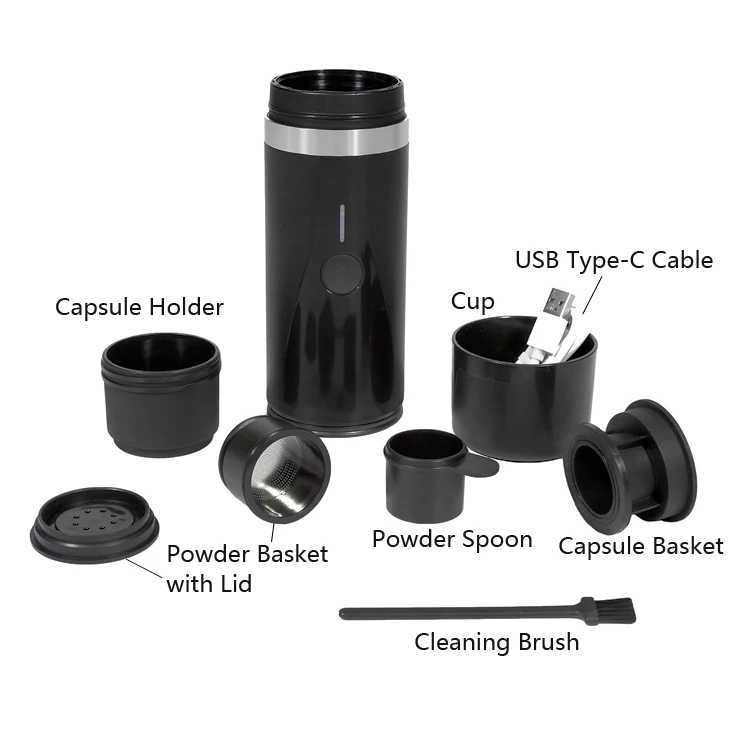 PCM00 Espresso Machine Capsule Coffee Portable Electric Espresso Portable Coffee Maker Aluminum OEM 1 Set Free Spare Parts 110
