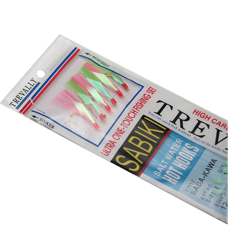 HOT Selling 14#-22# Colorful Sabiki Rigs With Luminous Beads Sea Flasher Bait Fishing Hook