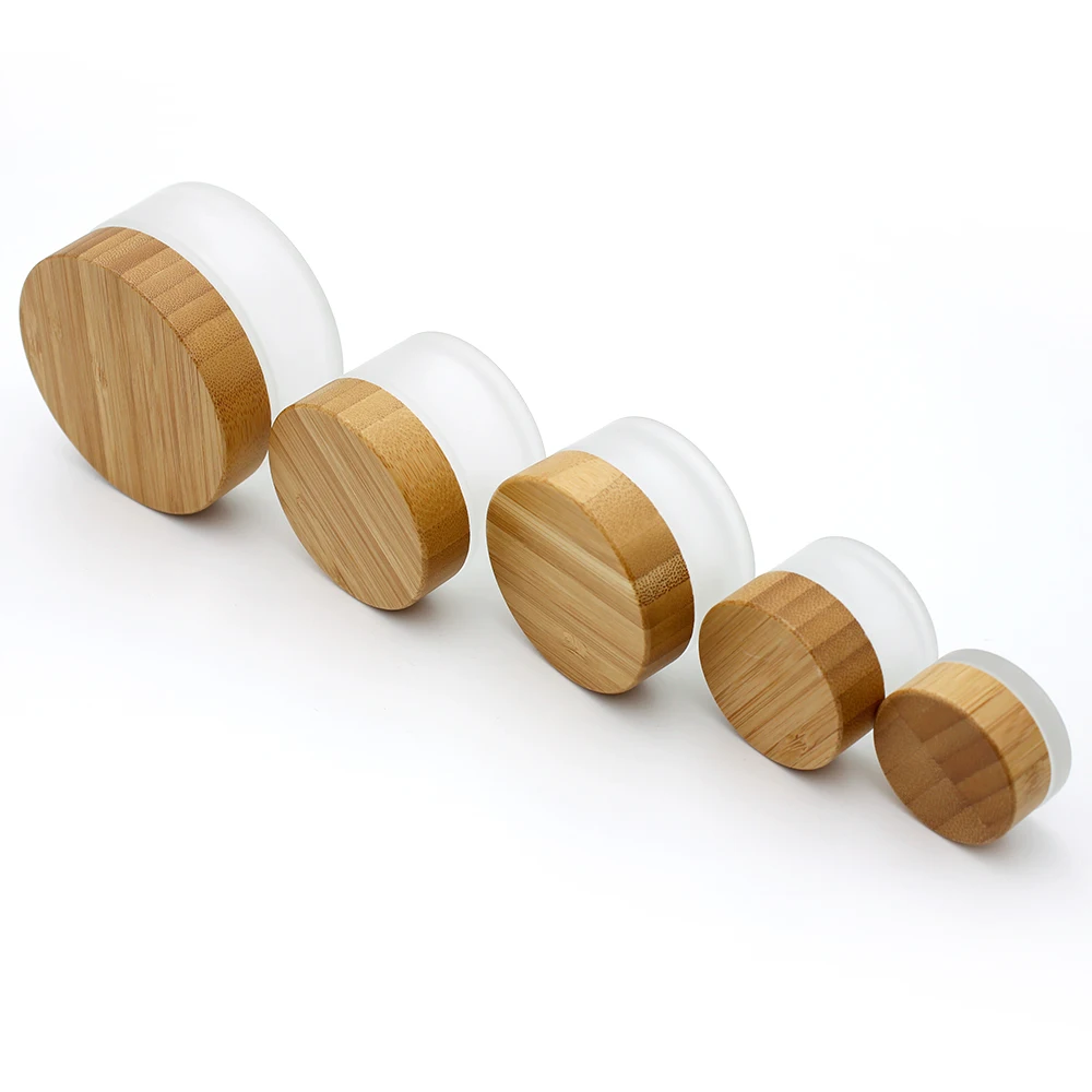 5ml 15ml 30ml 50ml 100ml Empty Cosmetic Packaging Glass Cream Jar With Bamboo Lid