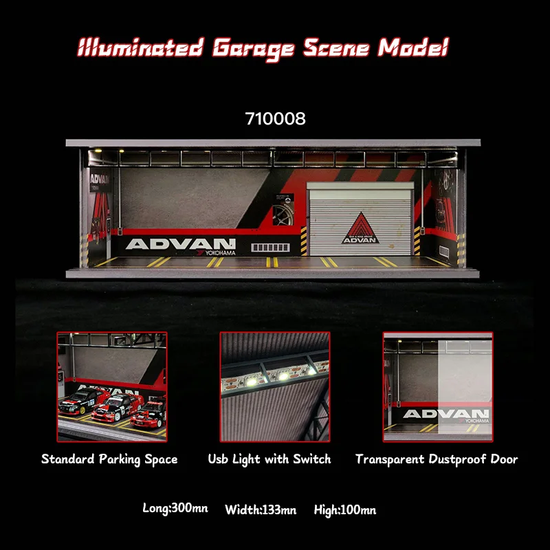 Miniature 1/64 Scale Diecast Parking Lot Toys Garage Wood Parking Lot Cabinet with 6 Parking Spaces