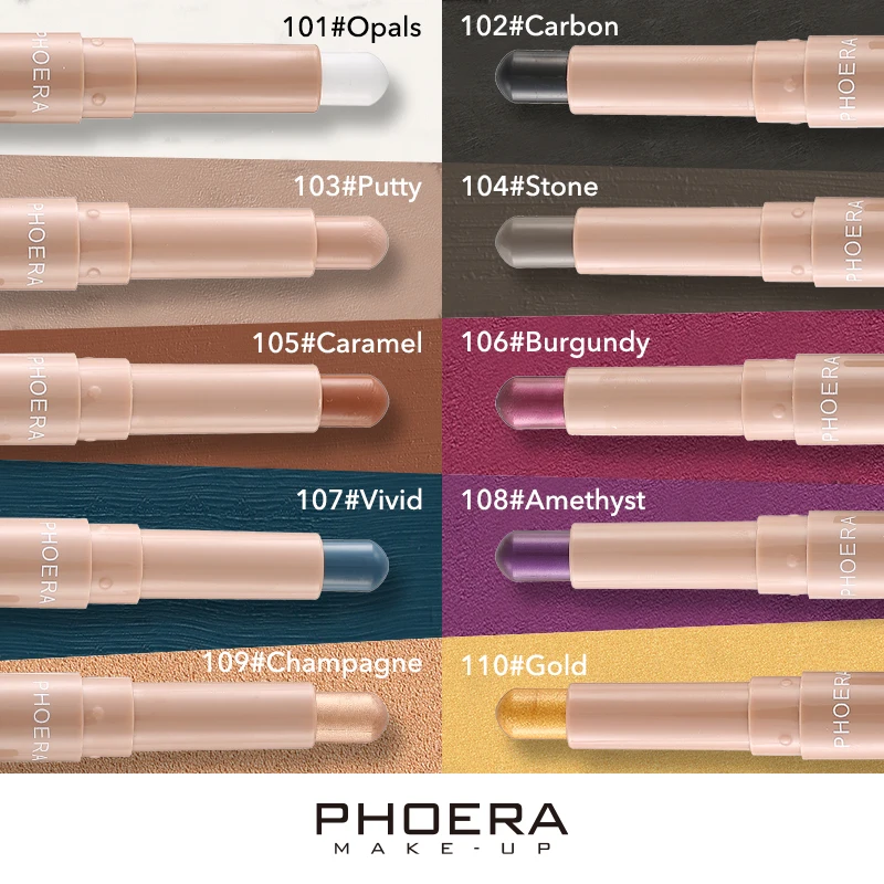 PHOERA Shimmer Glitter Cream Eyeshadow Crayon Matte Eyeshadow Stick Long Lasting Highlighter Stick Makeup