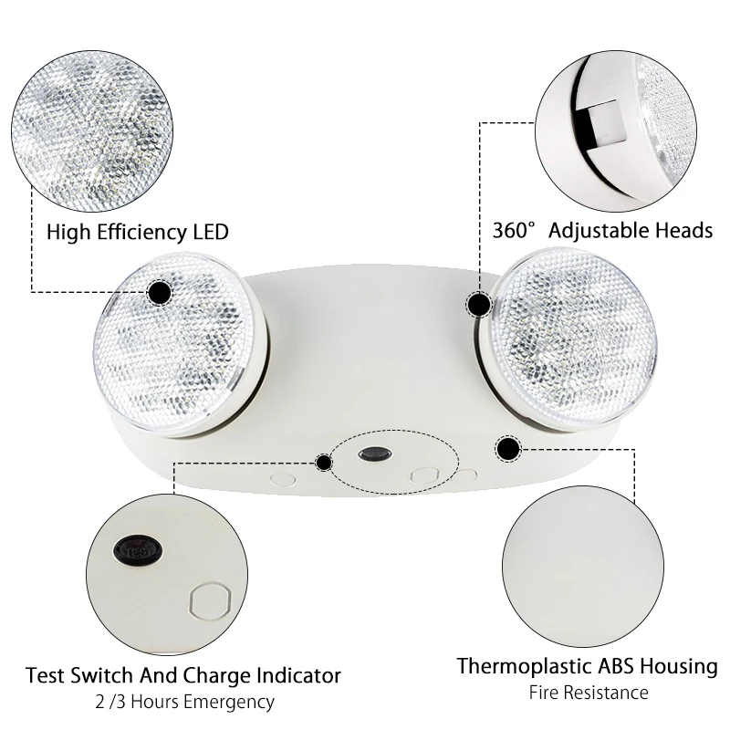 120V 240V CPSC CE Rechargeable LED Fire Emergency Light With Double Head For Home